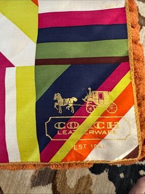Coach Multicolor Silk Scarf with Gold Carriage Emblem